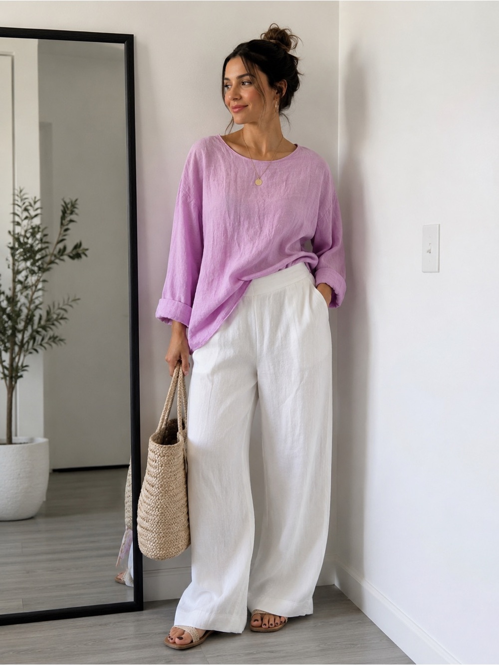 Tina Stephens. Linen Cotton. Madein Italy Lilac Oversized Top One Size Lagenlook